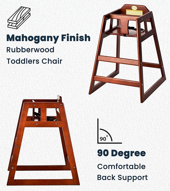 Alpine Wooden High Chairs for Babies and Toddlers with Safety Strap, Commercial Grade Restaurant High Chair, Durable Wood Space Saver Baby Feeding Chair, Ideal for Dining Spaces (2 Pack, Mahogany)-CubbioJoy