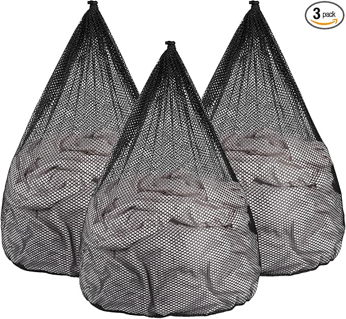 3Pcs Mesh Laundry Bags Washing Machine Mesh Wash Bags Jumbo for Delicates Clothes,Bed Linen,Toys with Drawstring Closure Sturdy (Black, Jumbo 3 pcs)-CubbioJoy