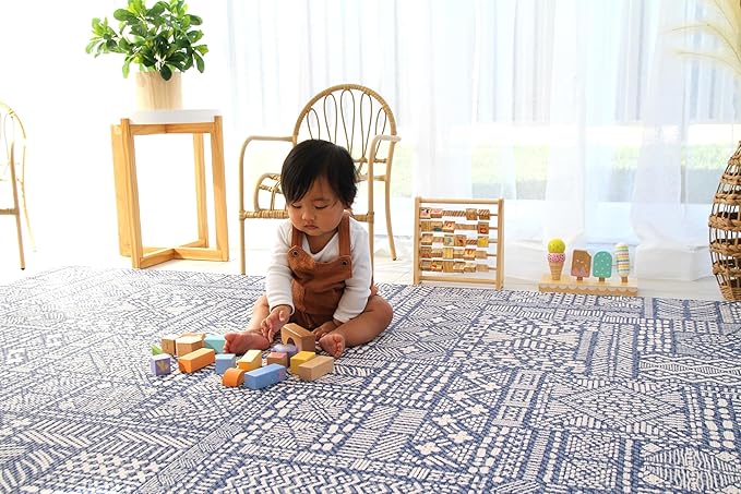 Cushmat Stylish Reversible Foam Play Mat (Large, Explorer - Cloud Indigo) - Soft, Waterproof, Durable Play mat for Infants, Babies, Toddler, Kids & Grownup - 6.5ft x 4.5ft-CubbioJoy