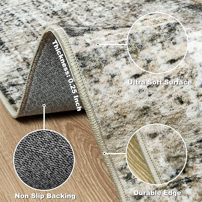 Area Rug Living Room Rugs: 5x7 Abstract Washable Rugs Ultra Soft Carpets with Non-Slip Backing Stain Resistant Carpet for Dining Room Table Bedroom Nursery Indoor Home Office Brown/Gray-CubbioJoy