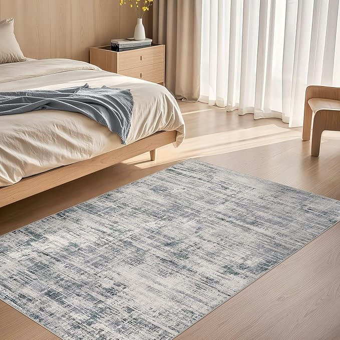 Area Rug for Living Room: 3x5 Washable Neutral Abstract Modern Soft Rugs Non Slip Indoor Floor Stain Resistant Carpet for Bedroom Dining Room Office Nursery - Gray-CubbioJoy