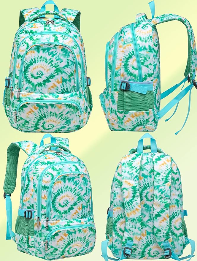 BLUEFAIRY Kids Backpack for Girls Elementary Primary Middle School Bags for Aged 8-10 for Teens Childs Bookbags Back to School Book Bags Gifts Mochilas para Niñas de 6 7 8 9 10 Años Tie-dye Green-CubbioJoy