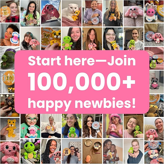 Cookie Box Crochet Kit for Beginners - Learn to Craft Amigurumi Stuffed Animals - Knitting Gift for Kids and Adults - Beginner-Friendly Yarn - Stitch-by-Stitch Video Tutorial - Bear Ted-CubbioJoy