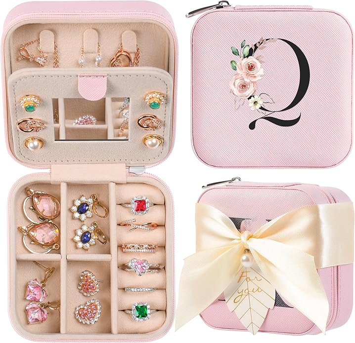 AYGXU Travel Jewelry Box for Women and Girls - Small Case With Initial A-Z - Teacher Gifts-CubbioJoy