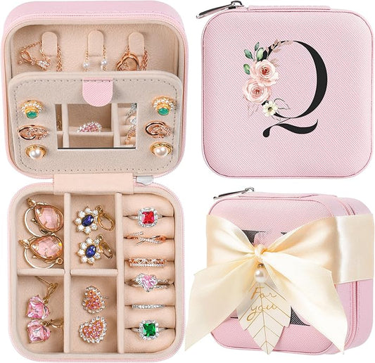 AYGXU Travel Jewelry Box for Women and Girls - Small Case With Initial A-Z - Teacher Gifts-CubbioJoy
