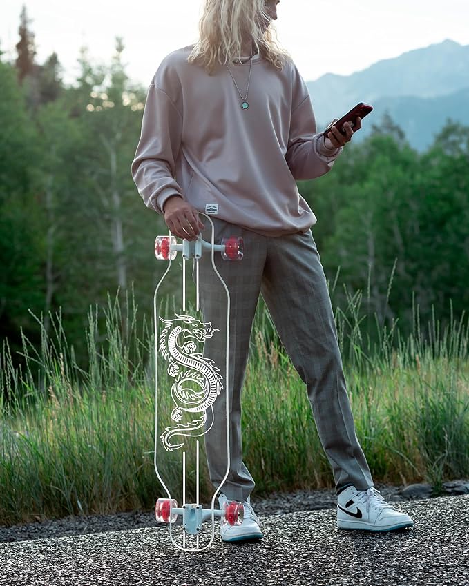 Clear Longboard Skateboard - Transparent Acrylic Long Boards with Light-Up LED Wheels for Smooth Rides - Ride The Streets in Style with Longboard Built for Beginners & Pros Alike-CubbioJoy