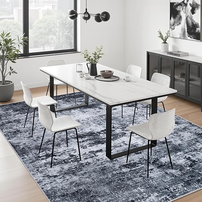 5x7 Area Rug Living Room Rug: Washable Modern Abstract Soft Thin Rug Indoor Floor No Slip Stain Resistant Carpet for Bedroom Dining Room Farmhouse Nursery Home Office - Black-CubbioJoy