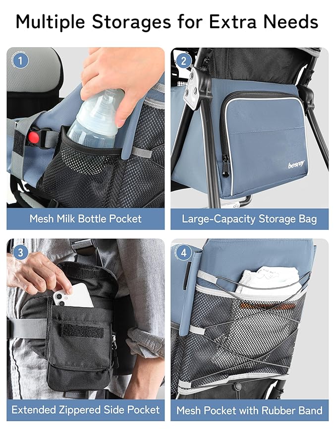 besrey Baby Backpack Carrier, Toddler Hiking Backpack with Safety 3-Height Seat, Adjustable Straps&Waist Belt, Foldable Frame Lightweight Large Capacity Child Carrier for Hiking (Haze Blue)-CubbioJoy