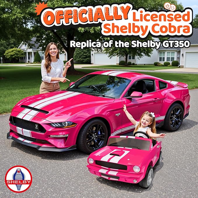 24V 2 Seater Ride on Toys, Licensed Shelby Cobra Kids Power Car Wheeler Ride On Toy w/ 2WD/4WD Switchable, Remote Control, 19" Spacious Seat, 4 Spring Suspension, Music, Bluetooth-CubbioJoy