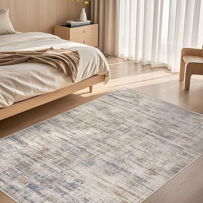 Area Rug for Living Room: 4x6 Washable Neutral Abstract Modern Soft Rugs Non Slip Indoor Floor Stain Resistant Carpet for Bedroom Dining Room Office Nursery - Brown-CubbioJoy