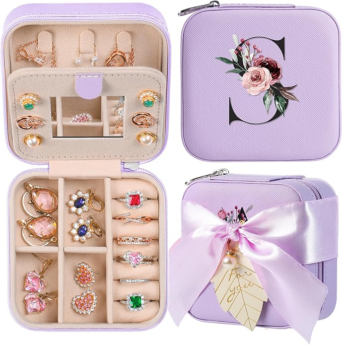 AYGXU Travel Jewelry Box for Women and Girls - Small Case With Initial A-Z - Teacher Gifts-CubbioJoy