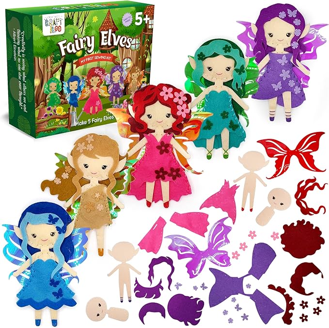CRAFTILOO Fairy Elves Sewing Kit for Kids, Fun and Educational Fairytale Craft Set for Boys and Girls Age 7-12, Sew Your Own Felt Fairy Craft Kit for Beginners (Garden Rainbow Fairies Kit)-CubbioJoy