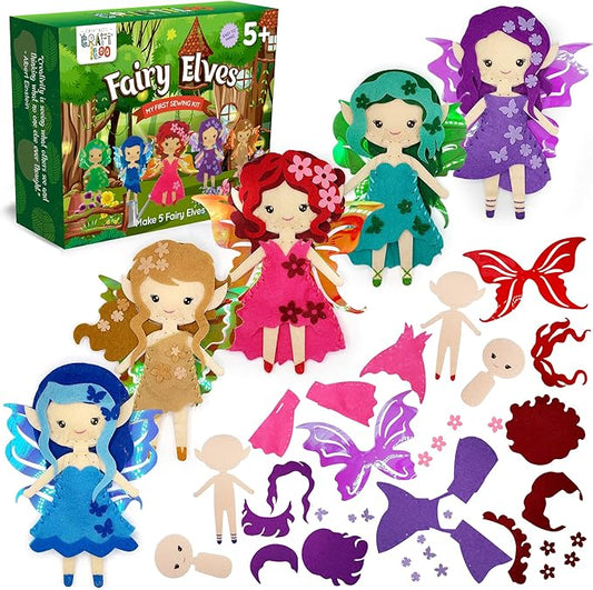 CRAFTILOO Fairy Elves Sewing Kit for Kids, Fun and Educational Fairytale Craft Set for Boys and Girls Age 7-12, Sew Your Own Felt Fairy Craft Kit for Beginners (Garden Rainbow Fairies Kit)-CubbioJoy