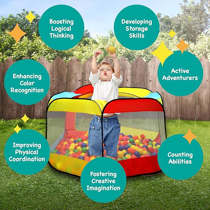 Kids Ball Pit Pop Up Large Tent for Toddlers - Indoor & Outdoor Gift Toys for Infants Girls & Boys, Baby Playpen with Zipper Storage Bag, BallPit Balls Not Included