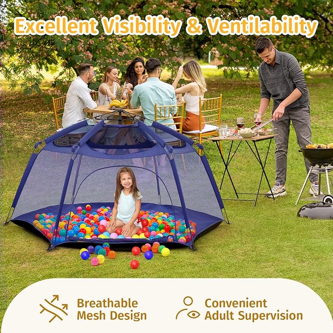 Alvantor Baby Playpen Play Yard 84"x84"x44”Large Kids Tents Pop Up Play Tent Indoor Outdoor Playhouse for Babies Toddlers Children Camping Playground Beach, 36-96 Months, Navy-CubbioJoy