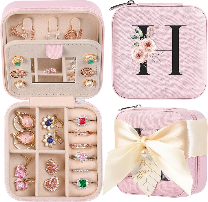 AYGXU Travel Jewelry Box for Women and Girls - Small Case With Initial A-Z - Teacher Gifts-CubbioJoy