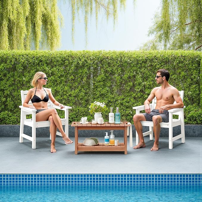 35" Shower Bench, Waterproof Poly Lumber Shower Stool for Shaving Legs, Shower Chair Seat Holds up to 400lbs, Bathroom Bench for Inside Shower, Non-Slip (Brown)-CubbioJoy