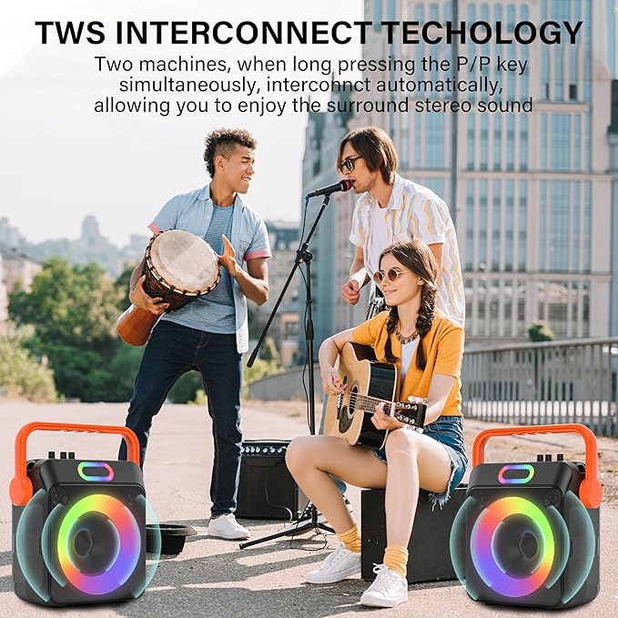 Karaoke Machine with 2 Wireless Microphones, Karaoke Machine for Adults & Kids, Portable Bluetooth Karaoke Speaker with Bass/Treble Adjustment, PA System, LED Lights, Supports TWS/USB/TF/REC/FM/AUX-CubbioJoy