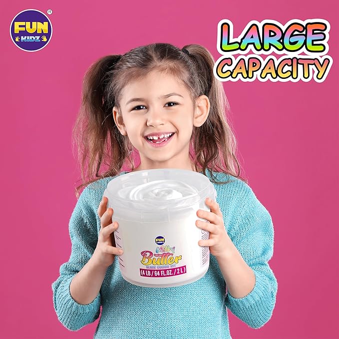 4 LB Milky Butter Slime Bucket Gift for Girls, FunKidz 64 FL OZ Huge Soft White Premade Scented Slime Kit Toy with 29 Variety Add-Ins Perfect Birthday Present for Kids Age 6+-CubbioJoy
