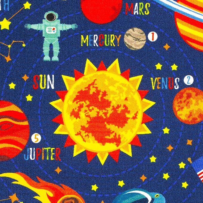 KC Cubs 5x7 Outer Space Solar System Toy Car Road Rug – Educational Play Mat Carpet for Kids, Toddlers, Nursery, Classroom, Playroom, Baby Daycare-CubbioJoy