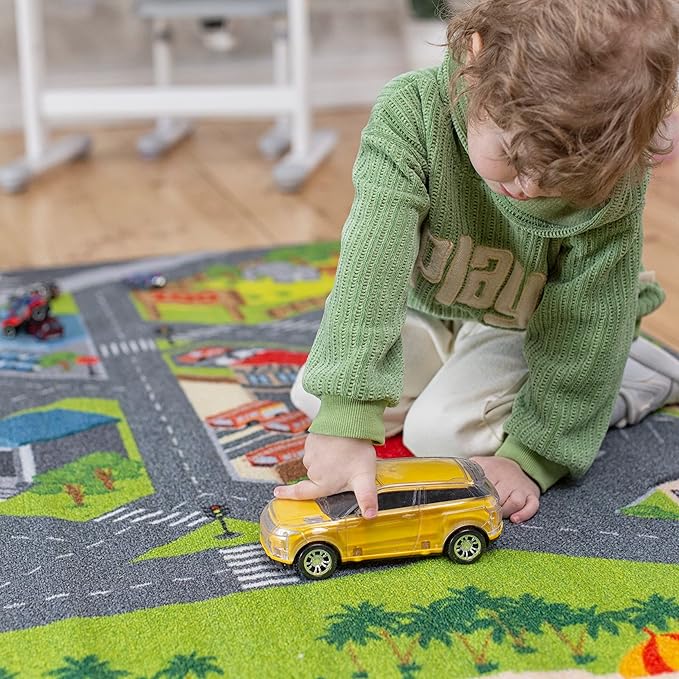 KC Cubs 8x10 City Streets Car Road Rug – Educational Non-Slip Play Mat for Kids, Toddlers, Nursery, Classroom, Playroom, Baby Daycare, Boy Girl Carpet-CubbioJoy