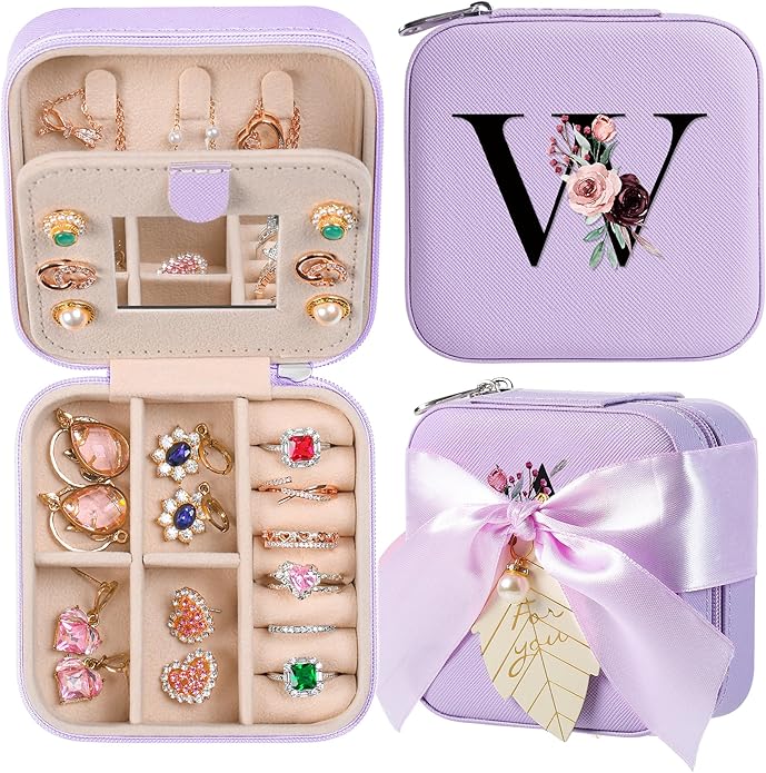AYGXU Travel Jewelry Box for Women and Girls - Small Case With Initial A-Z - Teacher Gifts-CubbioJoy
