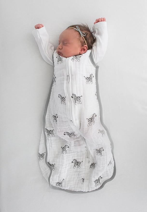 Amazing Baby Cotton Muslin Sleeping Sack, For Baby Boy or Girl, Wearable Blanket with 2-way Zipper, Zebras, Black, Small (0-6 Month)-CubbioJoy