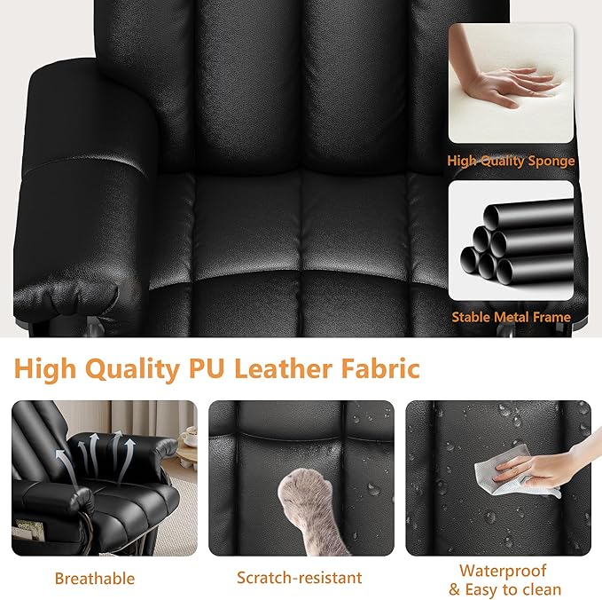 JIASTING 360° Swivel Recliner Chair with Ottoman & Double Side Pockets, Nursing Glider Rocking Recliner Chair, Gliding Chair for Nursery, Living Room, Office, Bedroom, Metal Frame (Black 1)-CubbioJoy