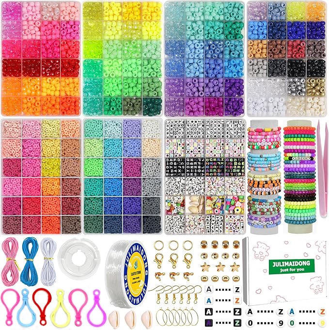 JULIMAIDONG 11500Pcs Pony Beads, Beads for Bracelets Making, Multi-Colored Hair Beads for Hair Braids, 144 Colors Kandi Friendship Bracelet Beads Jewelry Making Kits for Craft (144Color)-CubbioJoy