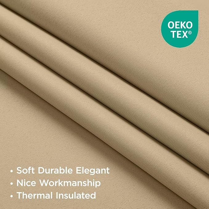 Joydeco White Blackout Curtains 96 Inches Long for Bedroom, Curtains 96 Inch Length 2 Panels Set, Room Darkening Curtains & Drapes for Living Room Window (W52 x L96 Inch, Beige)-CubbioJoy