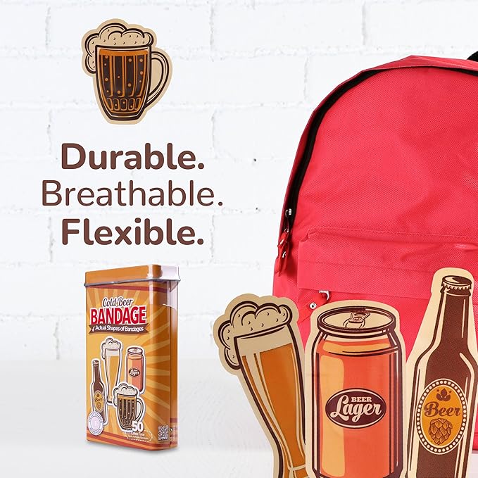 BioSwiss Bandages, Cold Beverage Shaped Self Adhesive Bandage, Latex Free Wound Care, Fun First Aid Kit Supplies for Adults, 50 Count-CubbioJoy