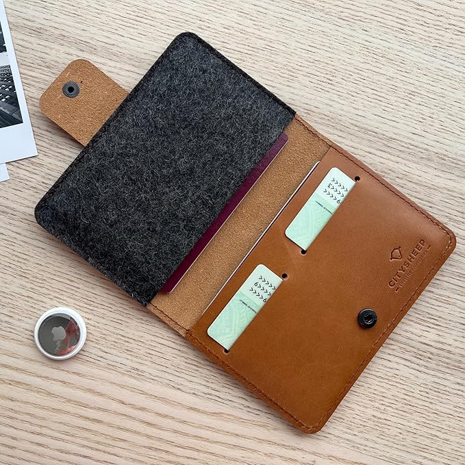 CITYSHEEP Passport Wallet With Airtag Slot - Family Holder for 4 Passports. Tan Color-CubbioJoy