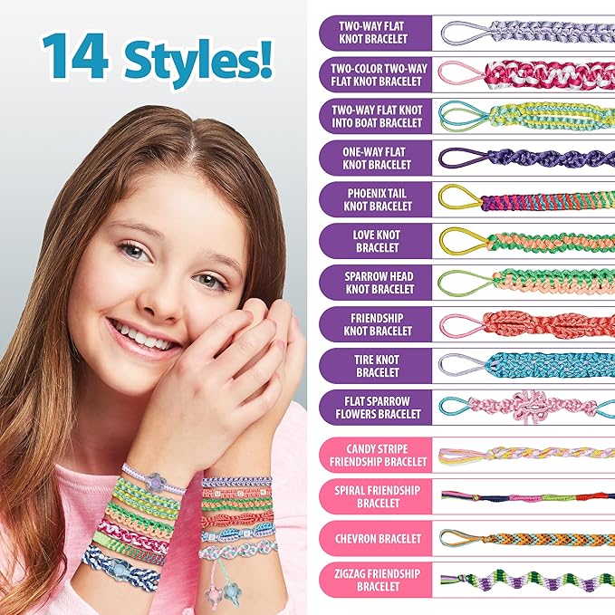 Chilpals Friendship Bracelet Making Kit for Girls,Arts and Crafts for Kids Ages 8-12,Birthday Gifts Ideas for Girl 7 8 9 10 11 Year Old - 2 in 1 Bracelets String Maker Toys Set (White)-CubbioJoy