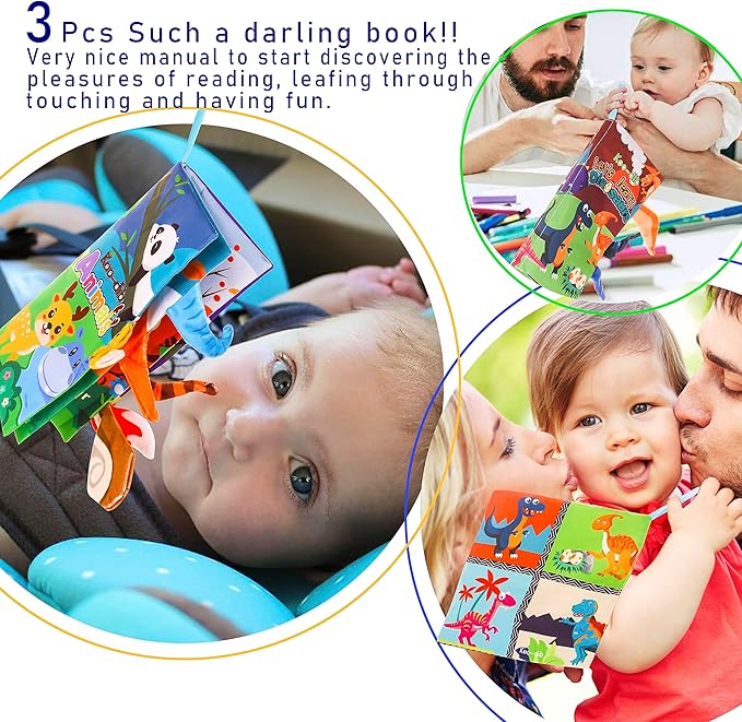 3 Pcs, Baby Books 0-6 Months, Crinkle Books for Babies, Touch and Feel Books for Infants, Infant Tummy Time Toys 0 6 9 Months, Sensory Toys for Babies, Baby Books-CubbioJoy