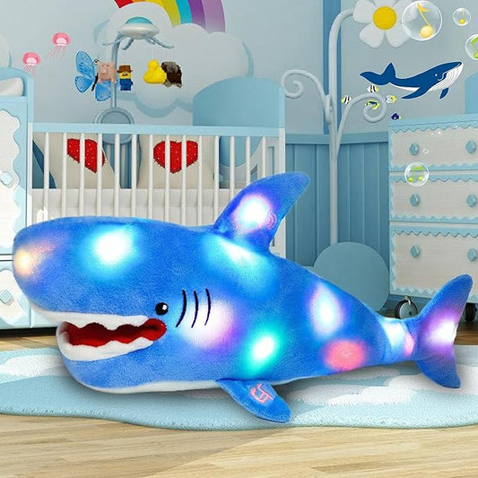Cuteoy Light-up Singing Plush Shark LED Musical Stuffed Animal Adjustable Volume Lullaby Plushies Birthday Christmas Toy Gifts for Kids Toddler Girls, 13"-CubbioJoy