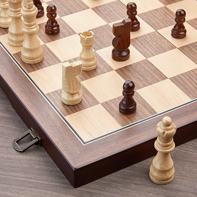 AMEROUS 15'' Magnetic Wooden Chess Set for Adults Kids - with Folding Board, Gift Package, Pieces Storage Slots, Handmade Pieces,Chess Board Game Set for Tournament Professional Beginner-CubbioJoy
