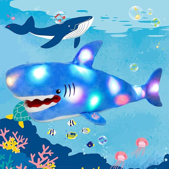 Cuteoy Light-up Singing Plush Shark LED Musical Stuffed Animal Adjustable Volume Lullaby Plushies Birthday Christmas Toy Gifts for Kids Toddler Girls, 13"-CubbioJoy