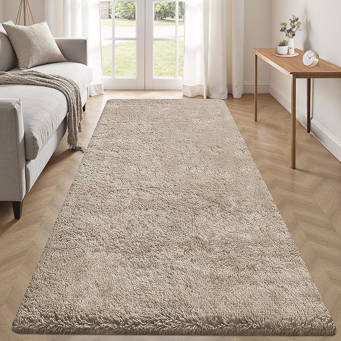 2x6 Runner Rug for Bedroom: Fluffy Shag Soft Washable Rugs Small Fuzzy Plush Indoor Carpet for Hallway Bedside Dorm Kids Girls Boys Room (Camel, 2'x6')-CubbioJoy
