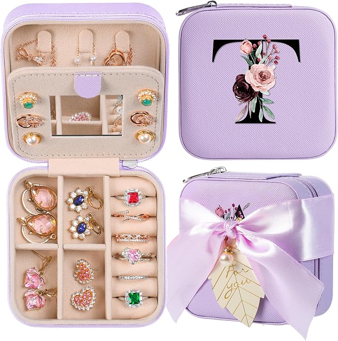 AYGXU Travel Jewelry Box for Women and Girls - Small Case With Initial A-Z - Teacher Gifts-CubbioJoy