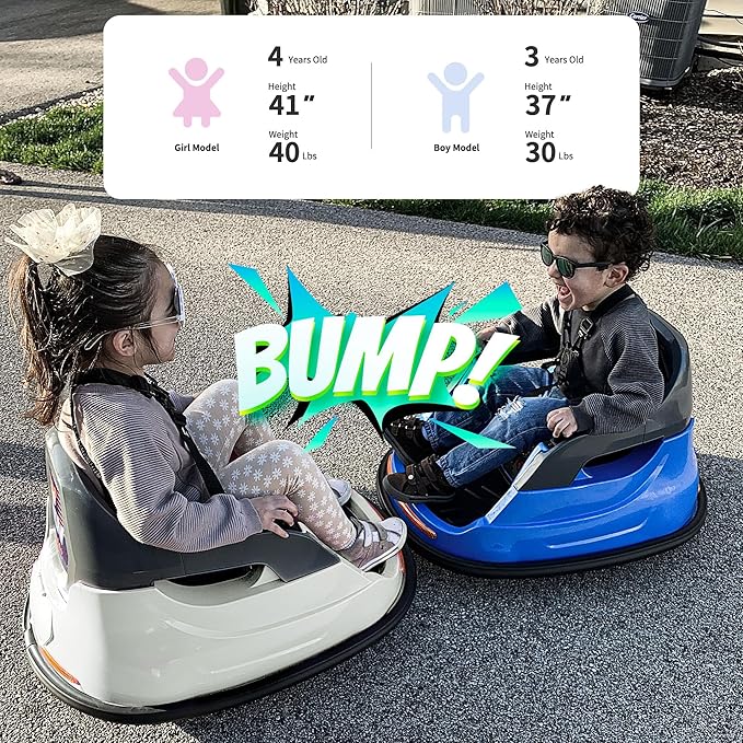 12V Kids Bumper Car, Electric Baby Bumper Car for Toddlers with Remote Control, 3 Speeds - White-CubbioJoy