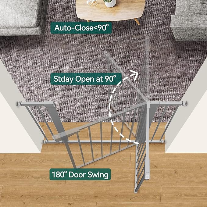 BABELIO 36-Inch Tall Baby Gate, 26-40" Wide Auto-Close Pet Gate, Easy Install and No-Drilling, Pressure Mounted with Wall Protectors and Extension Kits, Gray-CubbioJoy