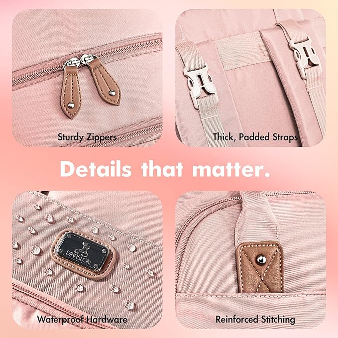 Dikaslon Diaper Bag Backpack with Portable Changing Pad, Pacifier Case and Stroller Straps, Large Unisex Baby Bags for Boys Girls, Multipurpose Travel Back Pack Moms Dads, Pink-CubbioJoy