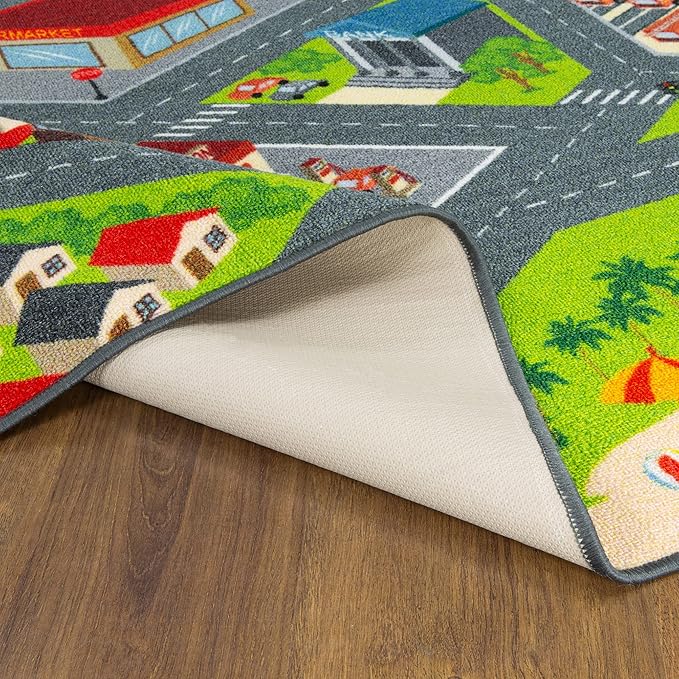 KC Cubs 5x7 City Streets Car Road Rug – Educational Non-Slip Play Mat for Kids, Toddlers, Nursery, Classroom, Playroom, Baby Daycare, Boy Girl Carpet-CubbioJoy