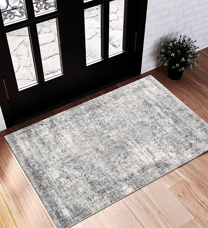 Area Rug 2x3 Washable Rug Door Mat Vintage Distressed Doormat Indoor Entrance Traditional Thin Rug Floral Print Non Slip Carpet for Kitchen Bathroom Bedroom Living Room-CubbioJoy