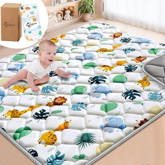 Baby Play Mats for Floor, 71x59 Playpen Mat for Babies, Extra Thicker & Soft Floor Crawling Mat, Foldable Non-Slip Playmat Cushioned for Infants Toddlers, Cute Animal Design-CubbioJoy