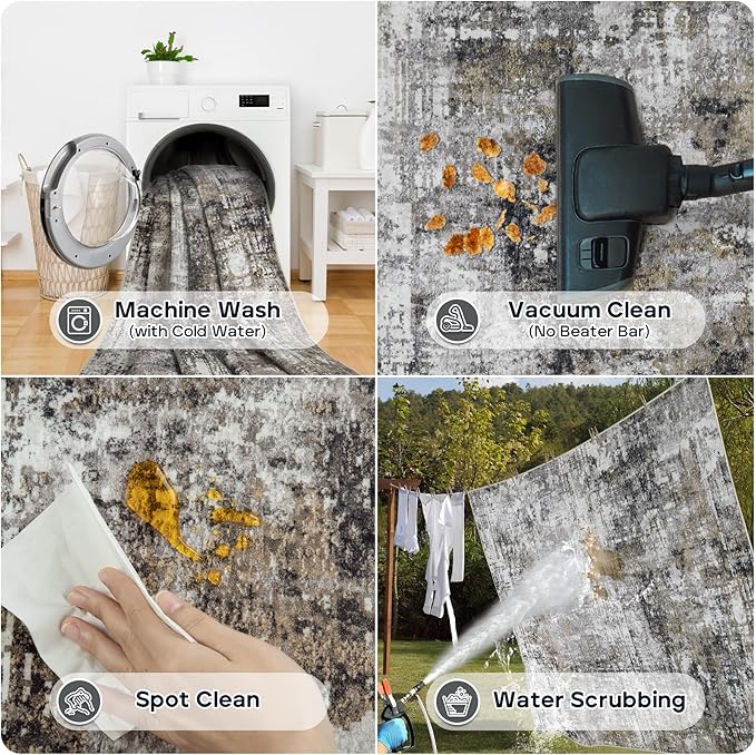 9x12 Area Rugs for Living Room Rug Washable: Modern Large Rug for Dining Room Bedroom Carpet Non Slip 9 by 12 Indoor Abstract Nursery Home Office Black Gold-CubbioJoy