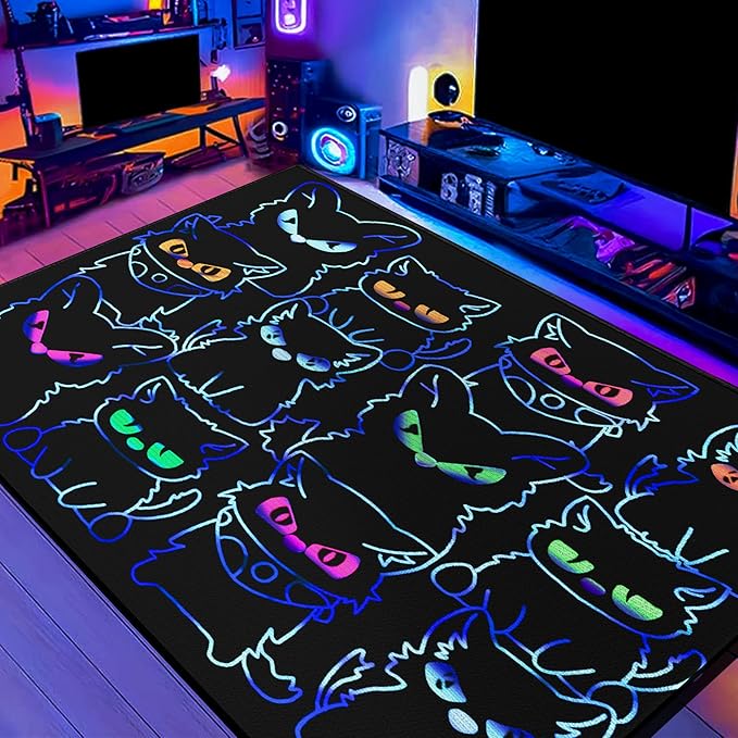 Black Play Cat Rug for Playroom for Boys Girls 3x4 Funny Cute Cat Cartoon Decor for Bedroom Living Room Non-Slip Comfy Floor Casual Mat Carpet Washable-CubbioJoy
