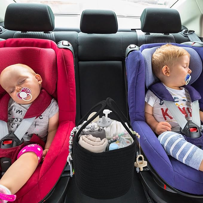 Baby Diaper Caddy Organizer for Girl Boy Cotton Rope Nursery Storage Bin Basket Portable Holder Tote Bag for Changing Table Car Travel Baby Shower Gifts Newborn Essentials Registry Must Haves Black-CubbioJoy