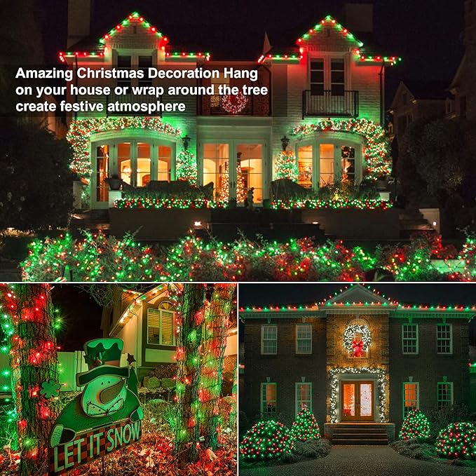 Brizled Red & Green Christmas Lights, 33ft 100 LED Christmas String Lights, 120V UL Certificated Xmas Tree Light Connectable, Mini Xmas Light Set Indoor Outdoor for Holiday Tree Party Home Decor-CubbioJoy