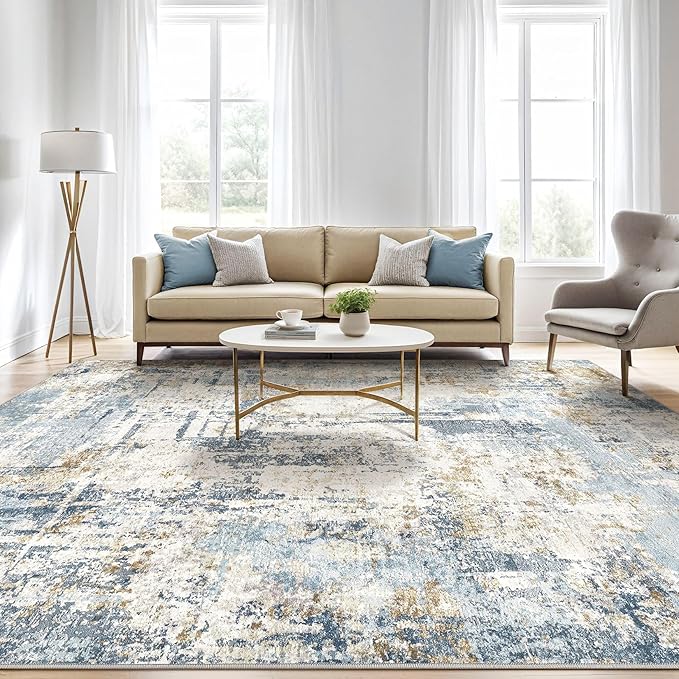 7x9 Area Rugs Washable Rug: Living Room Large Abstract Modern Soft Stain Resistant Indoor Floor Non Slip Accent Carpet for Bedroom Nursery Playroom Office Dining Room Dorm Home House- Blue-CubbioJoy